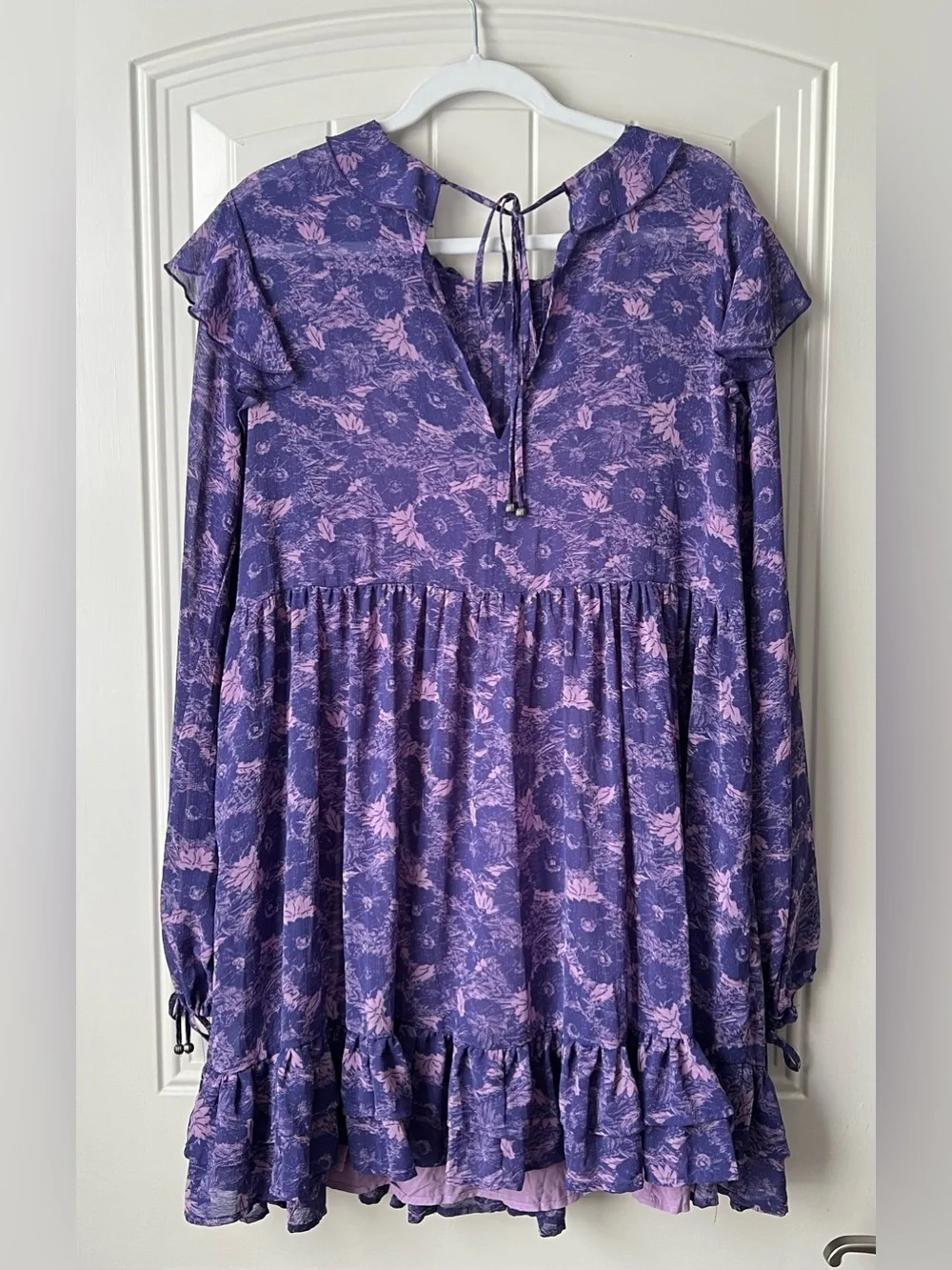 Free People These Dreams Mini Dress NWT L Violet Floral Babydoll Boho